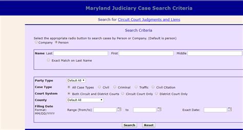 maryland judiciary case search case types